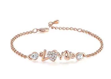 Om Jewells Crystal Jewellery Rose Gold Plated Rhinestone LOVE Link Bracelet at Rs. 39