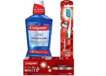 Colgate Visible White Sparkling Mint Toothpaste - 100 g with Colgate 360 Visible White Toothbrush and Colgate Plax Complete Care Mouthwash - 250 ml