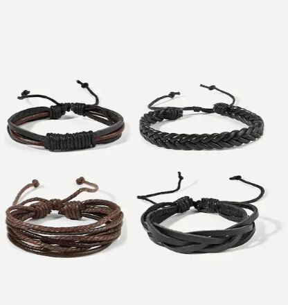 Men Woven Bracelet Set 4pcs