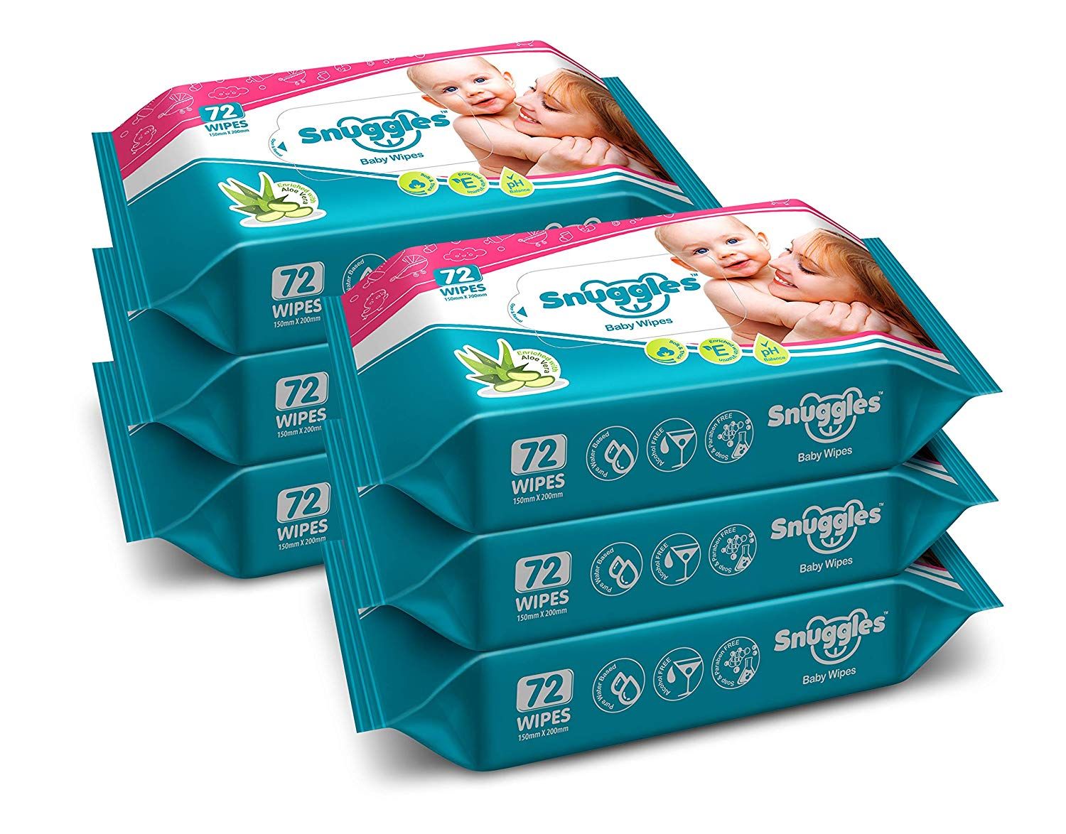 Flat 55% Off:- Snuggles Baby Wet Wipes with Aloe Vera and Vitamin E - 72 Pcs/Pack (Pack of 6)