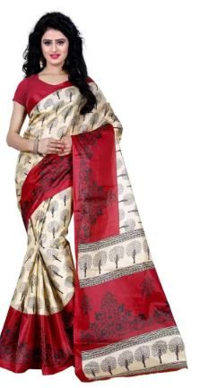 Printed Fashion Raw Silk, Cotton Linen Blend Saree on 77% OFF