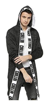 Campus Sutra Men Ribbed Hooded Long Shrug on 60% OFF