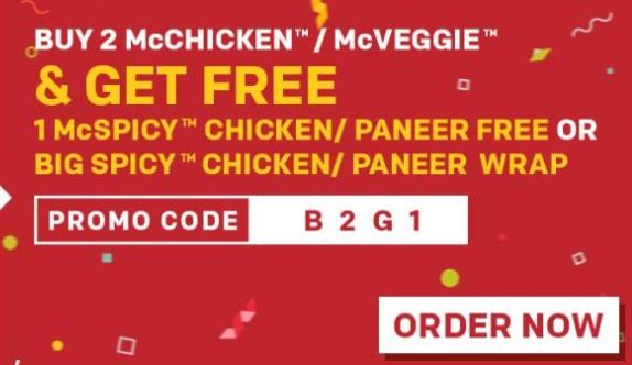 Buy 2 Mcchicken/Mcveggie And Get 1 Mcspicy Chicken/Paneer Free
