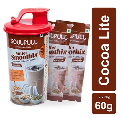 Soulfull Millet Smoothix- Cocoa Lite Protein Drink, 2 Sachets- Free Shaker
