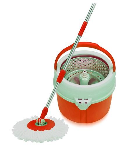 Cello Kleeno Ultra Clean Spin Mop Bucket With Round Refill Heads (Orange, 4-Pieces) on 58% Off
