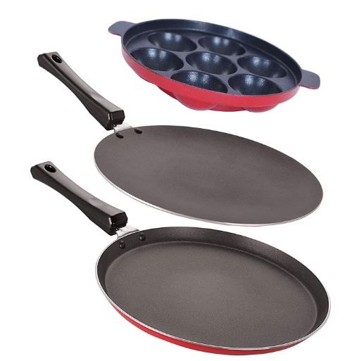 Flat 65% off on Nirlon Aluminium Cookware Set, 3-Pieces, Red and Black