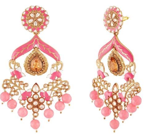 Flat 97% off on Apara Pink Traditional Min Meena Pearl drop LCt stones Fancy Latest Earring jewellery for Grils/Women