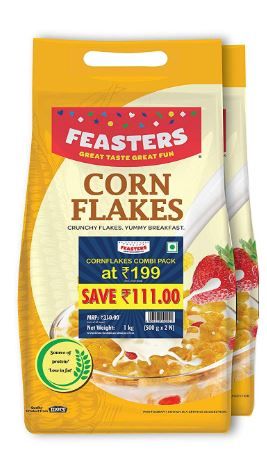 Feasters Corn Flakes Plain Pouch, 1kg at Rs. 169