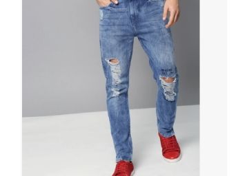 Kook N Keech Blue Anti Fit Mid-Rise Highly Distressed Jeans at Just Rs.479