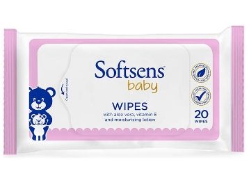 Apply 10% Code: Softsens Baby Skin Care Wipes with Aloe Vera & Moisturising Lotion, 20 Pcs at Rs. 45