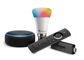 Echo Dot (Black) and Fire TV Stick Bundle with Syska 9W smart color bulb At Rs.5499