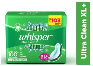 Flat 30% off - Whisper Ultra Clean Sanitary Pads Extra Large Plus 44 Pieces Pack