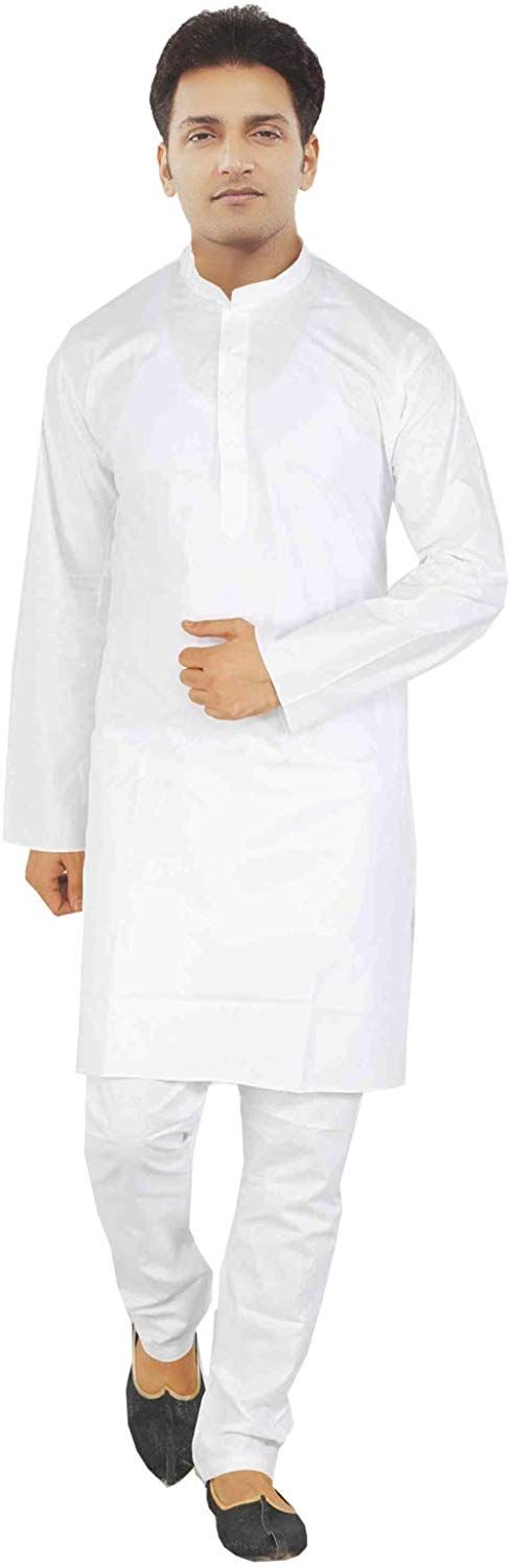 DHS White Cotton Kurta Pajama Set for Men