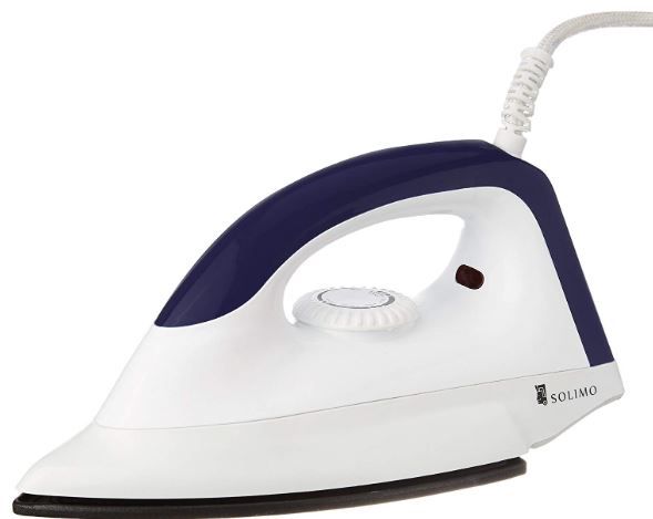 Amazon Brand - Solimo 1000-Watt Dry Iron (White and Blue) at Rs.399