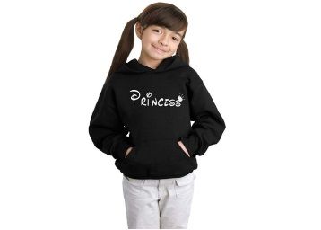 Flat 40% off on ADYK Cotton Princess Printed Hooded Sweatshirt for Girls Navy Blue & Black at Rs. 575
