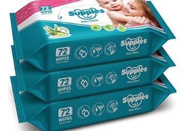 50% Off: Supples Baby Wet Wipes with Aloe Vera and Vitamin E, 72 Wipes/Pack, (Pack of 3) at Rs. 195