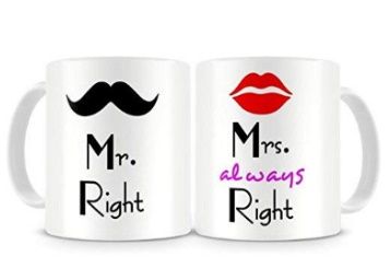 Paper Plane Design Mr. & Mrs. Right Couples Ceramic Printed Coffee Mug ,Set Of 2 at Rs. 139