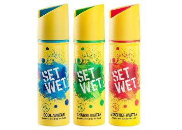 Flat 41% off on Set Wet Deodorant Spray Perfume, 150ml (Cool, Charm and Mischief Avatar, Pack of 3) at Rs. 265