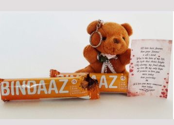 Ferns N Petals Brown Teddy Key Chain with 2 Bindaaz Chocolates with Love Message | Valentines Gift at Rs. 99