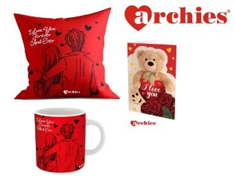 Archies Love Valentines Printed Cushion 12X12 Gift Set Rs.399