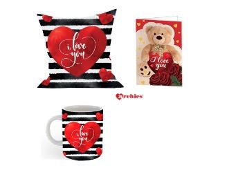 Archies Love Valentines Printed Cushion,Mug,Card At Rs.399