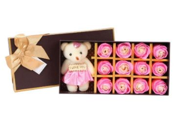 Scrafts Pink 12 Scented Bath Soap Rose Petals & Teddy Bear Gift Box Set at Rs. 299