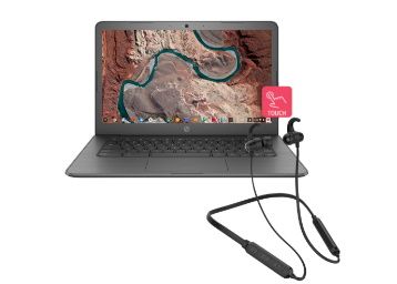 HP Chromebook 14-Inch Thin and Light Touchscreen Laptop with Bluetooth Headset (Intel /4GB/64GB onboard + Additonal Cloud storage/256GB Expandable/Chrome OS/Backlit/) at Rs. 22990