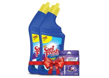 Sanifresh Ultrashine 1L ( 500 + 500) Toilet Cleaner -1.5X Extra Strong Extra Clean with Odonil Room Freshner Blocks 50 g Free at rs. 115