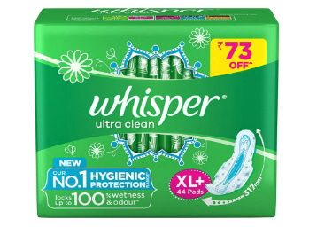 Whisper Ultra Clean Sanitary Pads for Women, XL+ 44 Napkins at Rs. 347