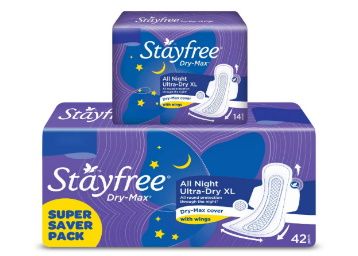 Stayfree All Night XL Dry Max Cover Sanitary Napkins - 56 Pads (Buy 42