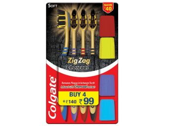 Colgate ZigZag Charcoal Soft Bristle Toothbrush - 4 Pcs For Rs. 99