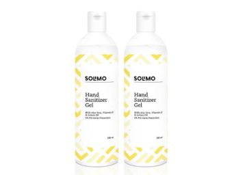 Amazon Brand - Solimo Hand Sanitizer Gel with Aloe vera, Vit E & Lemon Oil - 200ml - Pack of 2 at Rs. 190