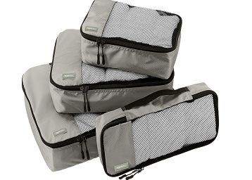 AmazonBasics Packing Cubes/Travel Pouch/Travel Organizer - Small, Medium, Large, and Slim, Grey (4-Piece Set)