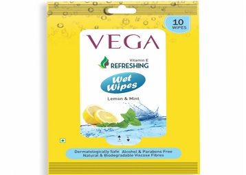 Vega Wet Wipes Lemon & Mint (10 Pcs), yellow, 74 g