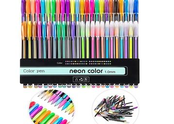 Livzing 48 Colorful Neon Glitter Gel Ink Pen Set For Kids Adults Artists Gifts Writing Drawing Sketching Books School Supplies