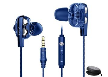 pTron Boom Ultima 4D Dual Driver, in-Ear Gaming Wired Headphones with in-line Mic, Volume Control & Passive Noise Cancelling Boom 3 Earphones - (Dark Blue)