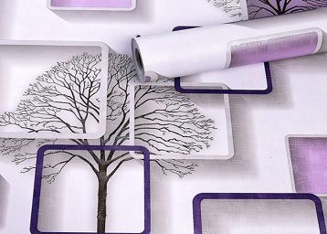 Wolpin Wall Stickers DIY Wallpaper (45 x 500 cm) 3D Frames and Trees Self Adhesive Decals Living Room Home Interior Decoration, Purple
