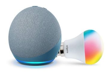 Echo Dot (4th Gen, Blue) Combo with Wipro 9W LED Smart Color Bulb - Smart Home Starter Kit