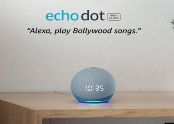 All-new Echo Dot (4th Gen) with clock | Next generation smart speaker with improved bass, LED display and Alexa (Blue)