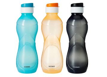 Amazon Brand - Solimo Plastic Water Bottle Set with Flip cap (Set of 3, 975ml, Multicolor) At Rs. 99
