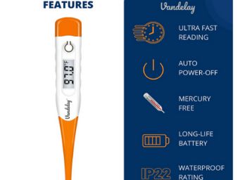 Vandelay® Flexible tip Waterproof digital thermometer - Oral & Underarm Temperature