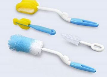 SYGA Baby Milk Bottle Nipple Straw Brush Sponge Nylon Cleaning Brush Cleaner Bottle Tong Set (Color May Vary) (4 Pcs)