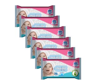 Papimo Ultrasoft Baby Wet Wipes With Aloe Vera NO Parabens NO Alcohol - 72 Count (Pack of 6)