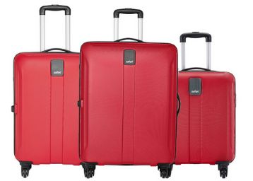 Safari Thorium Sharp Anti-Scratch Combo Set of 3 Red Small, Medium & Large Check-in 4 Wheel Hard Suitcase 