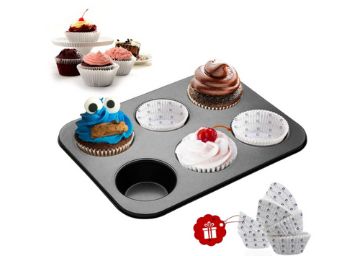 Casa Azul Carbon Steel Muffin Pan with 60 Pcs Muffin Liners - Pack of 1
