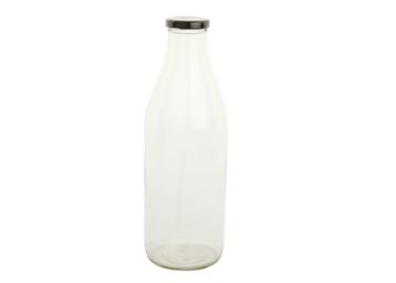 Milk, Water and Juice Glass Bottle with Air Tight Black Cap - 180ml (Pack of 1) - (Transparent), At Rs.62