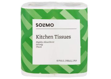 Amazon Brand - Solimo 2 Ply Kitchen Tissue/Towel Paper Roll - 2 Rolls (60 Pulls Per Roll)
