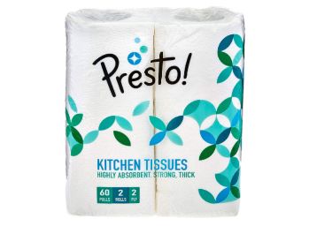  Presto! 2 Ply Kitchen Tissue/Towel Paper Roll - 2 Rolls (60 Pulls Per Roll)