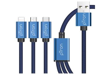 Buy pTron Solero Swing 3 in 1 Fast Charging 2A Cable for Type-C, Micro & iOS Smartphones, Smart Charge 3 Port Data Charging Cable