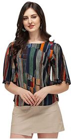 DHRUVI TRENDZ Women Printed Slub Rayon Top with Half Sleeves